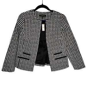 Talbots Petites Houndstooth Blazer Black‎ White Collarless Jacket 6P NWT PH5090
